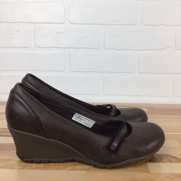 MERRELL brown wedges platform shoes pumps size 8.5 flower’s incrusted details - Picture 4 of 16